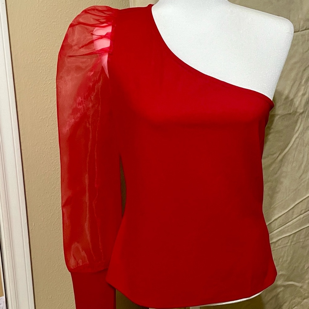 Silky & Chic Elegant Red One-Shoulder Top